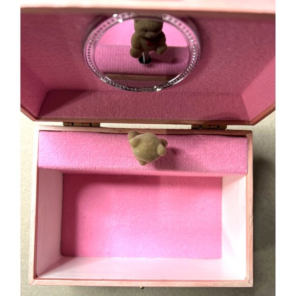 Vintage Pink Teddy Bear Musical Jewelry Box With Mirror & Rotating Bear Figurine - Picture 5 of 5